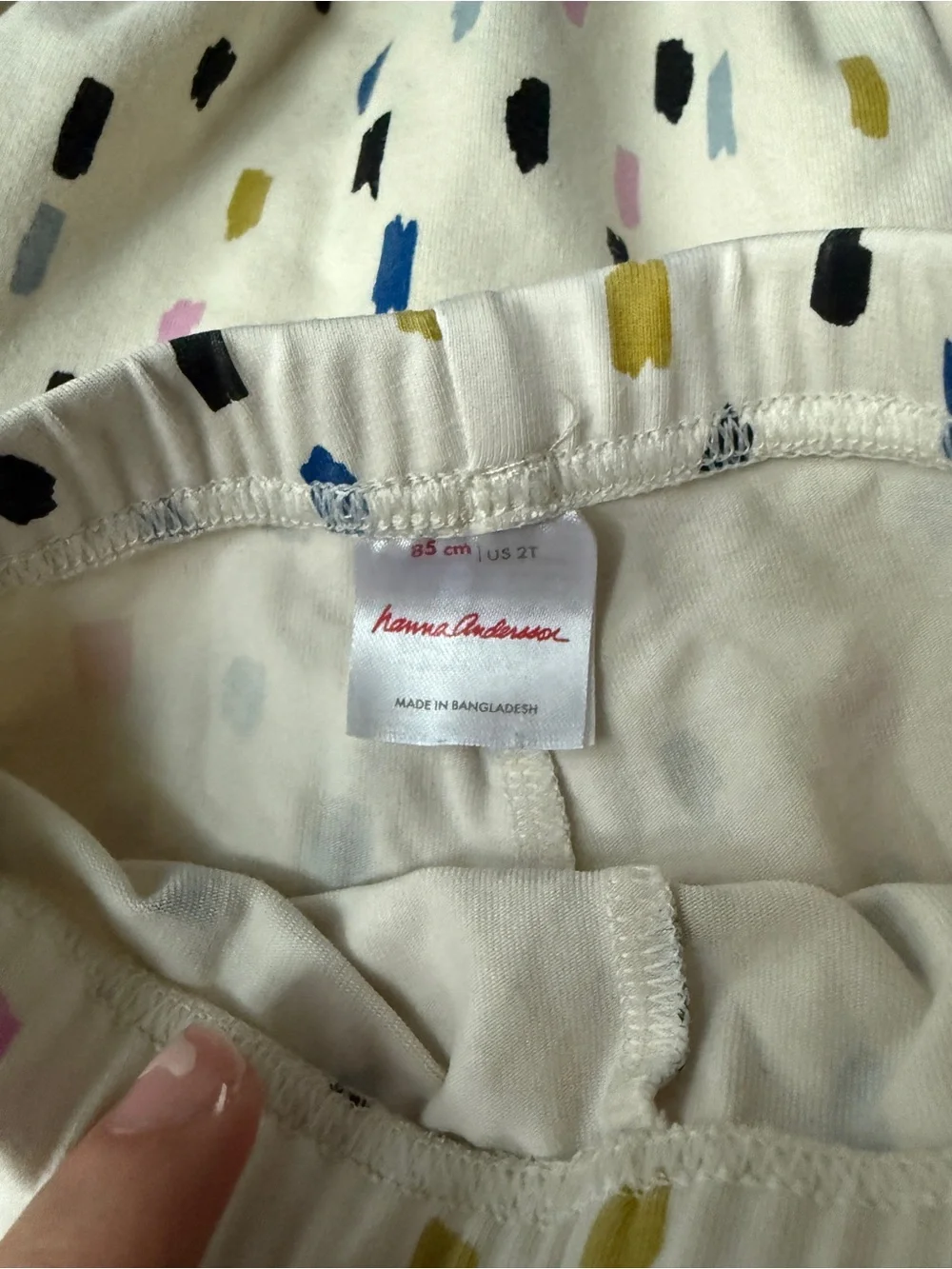 Hanna Andersson White Dress & Leggings Set with Blue, Pink, Black and Gold Dots